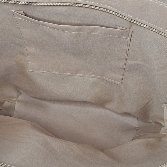 Striped Straw Tote Bag with Leather Handles - Beige & Navy - Picture 4 of 4